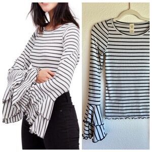 Free People We the Free Good Finds Ribbed Ruffle Bell Cuff Long Sleeve Top XS